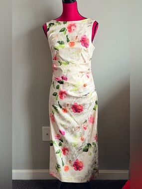 Eliza J | Floral Satin‑Jacquard Knot‑Front Dress (Size 6) Kentucky Derby